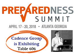 Preparedness Summit April 17-20, 2018, Atlanta, GA. Cadence Group is Exhibiting Table 606. Photo of Jessica Keralis who will Moderate a session 10:30am Thrs. 4/19. 